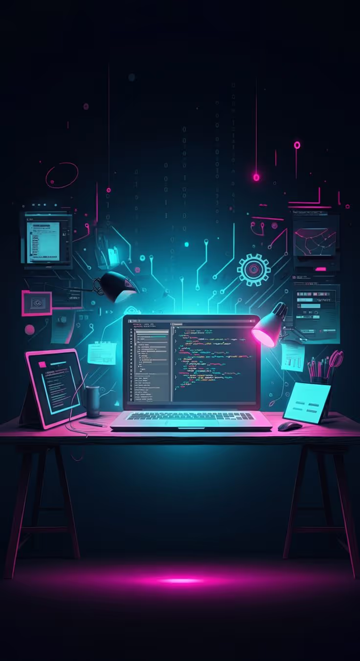 Laptop with coding screen on top of the table